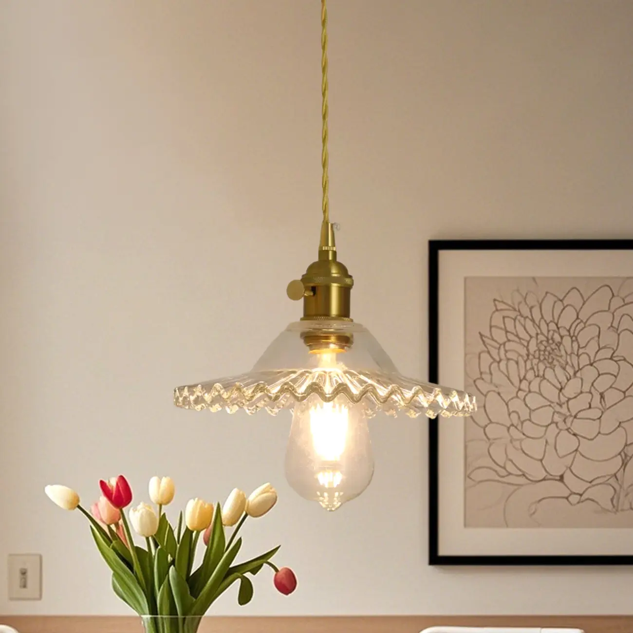 Clear Floral Glass Pendant Light for Modern Living Room Image - 2 | homeyfad