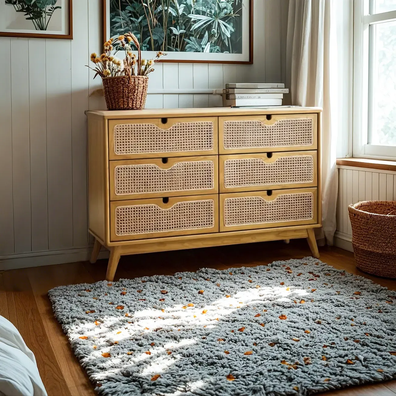 Tropical Natural Woven Double Layer Chest with 6-Drawers Image - 4