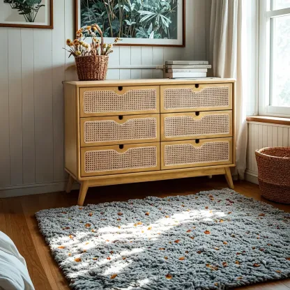 Tropical Natural Woven Double Layer Chest with 6-Drawers Image - 4