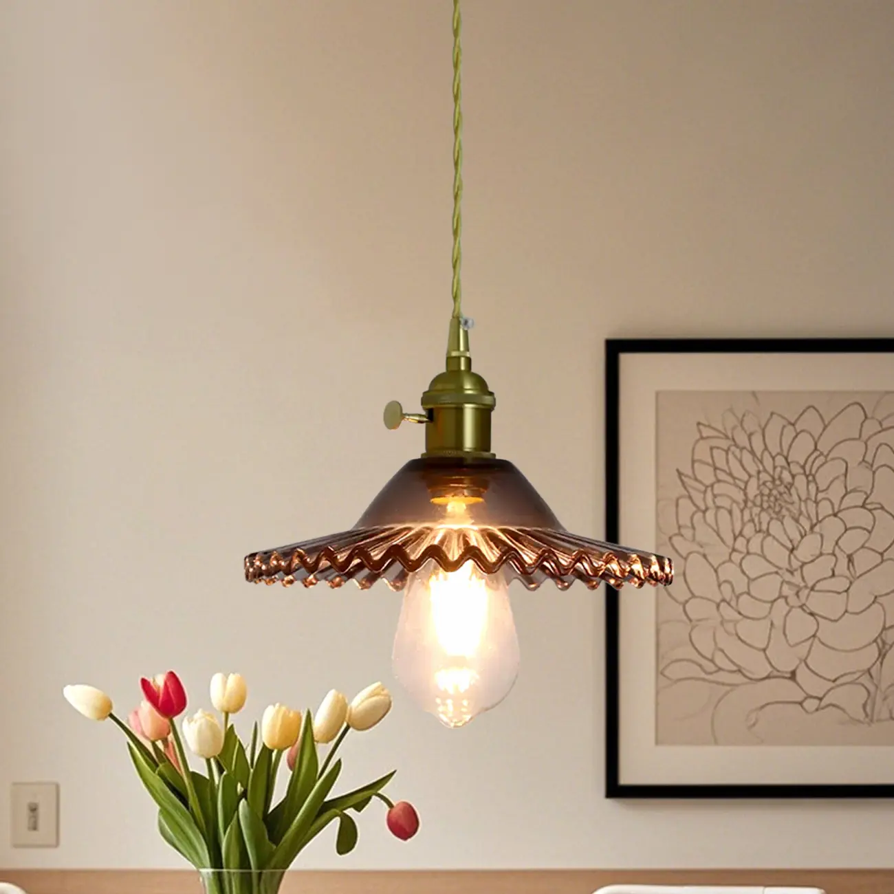 Clear Floral Glass Pendant Light for Modern Living Room Image - 3 | homeyfad