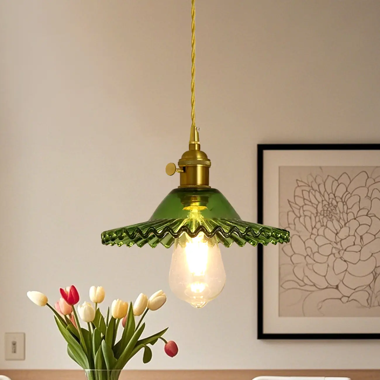 Clear Floral Glass Pendant Light for Modern Living Room Image - 6 | homeyfad