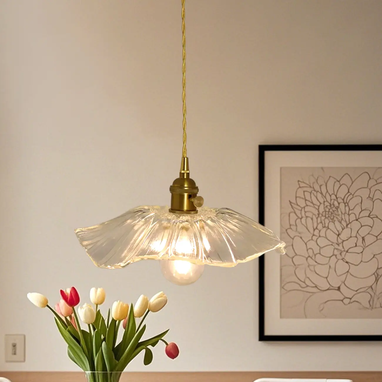 Clear Floral Glass Pendant Light for Modern Living Room Image - 7 | homeyfad