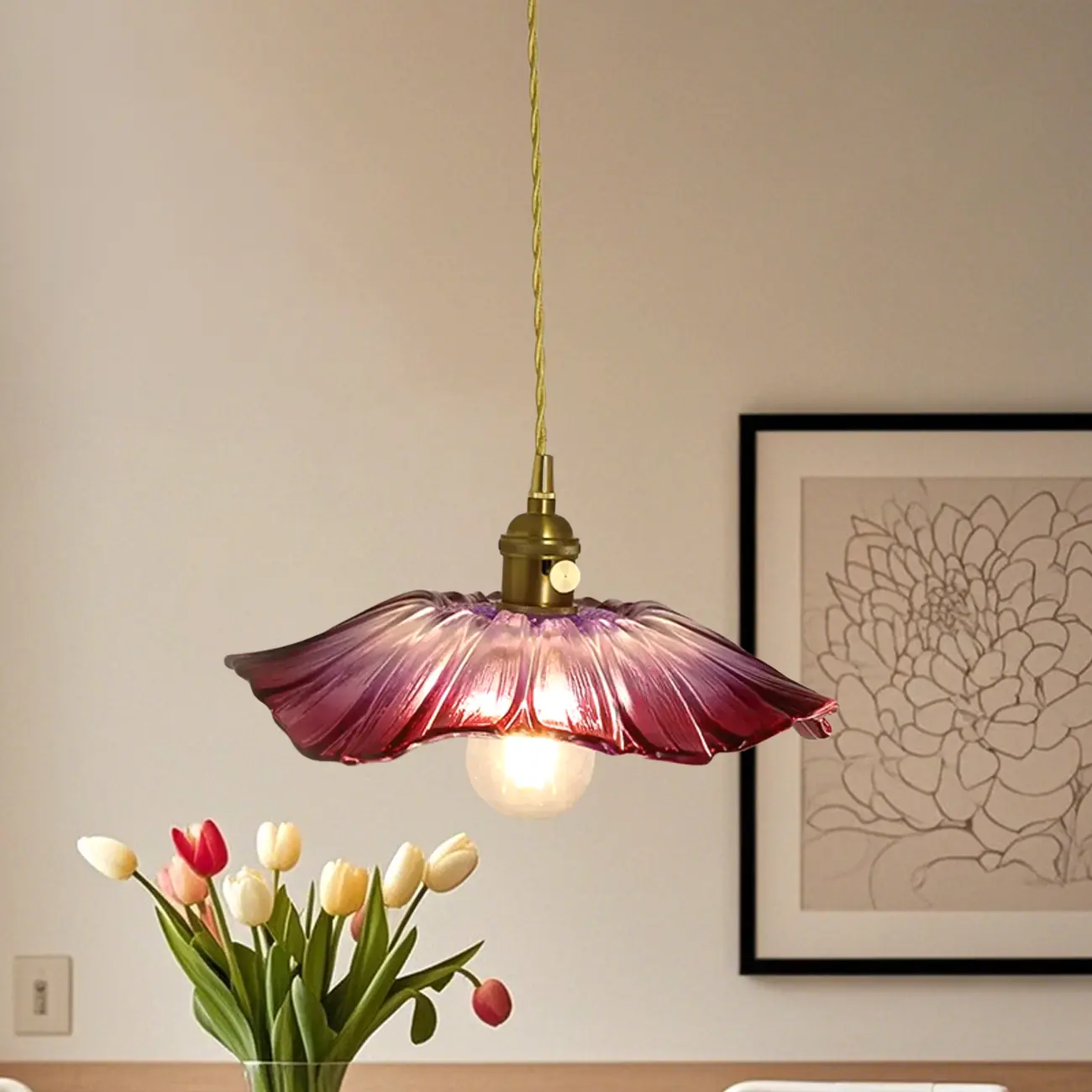 Clear Floral Glass Pendant Light for Modern Living Room Image - 10 | homeyfad