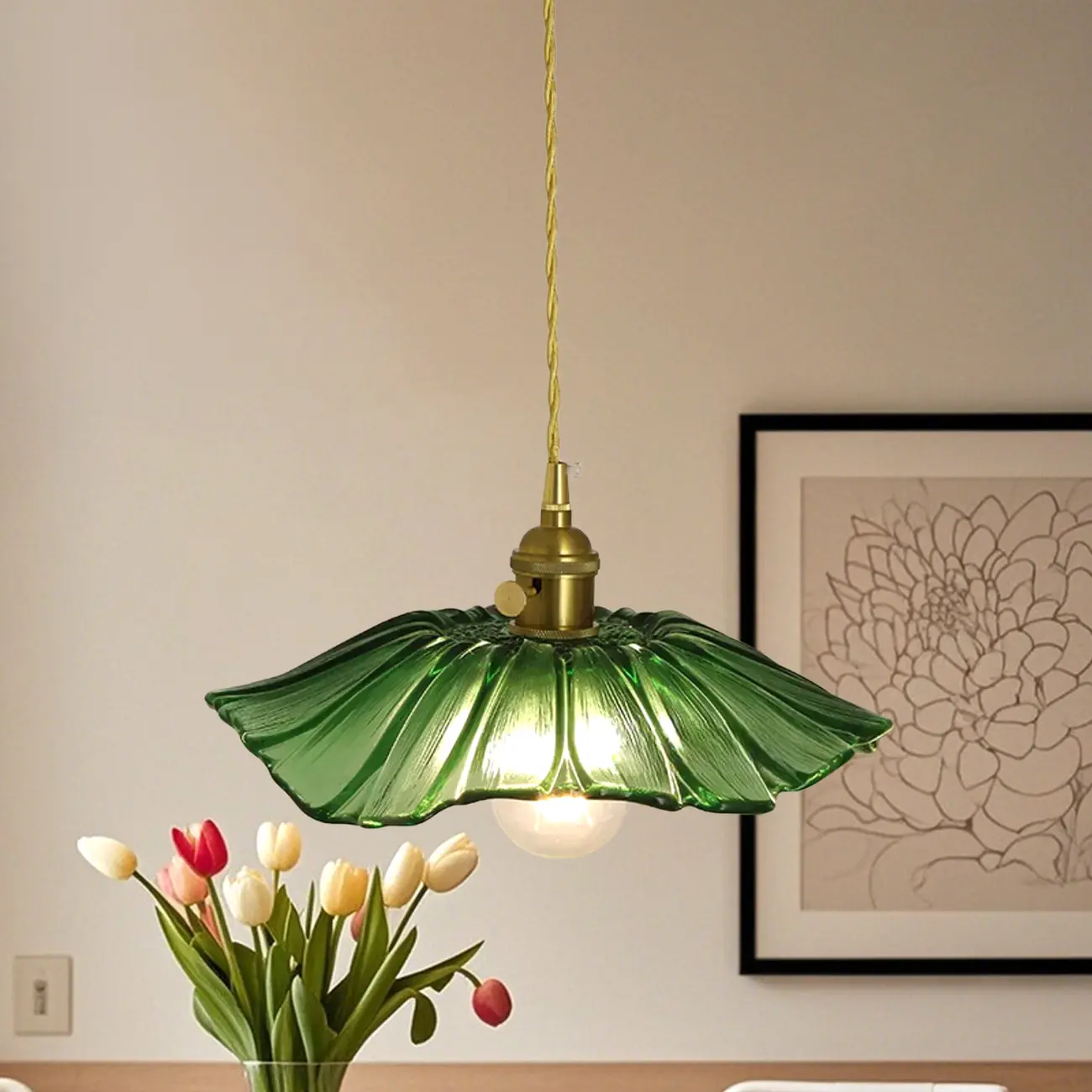 Clear Floral Glass Pendant Light for Modern Living Room Image - 11 | homeyfad