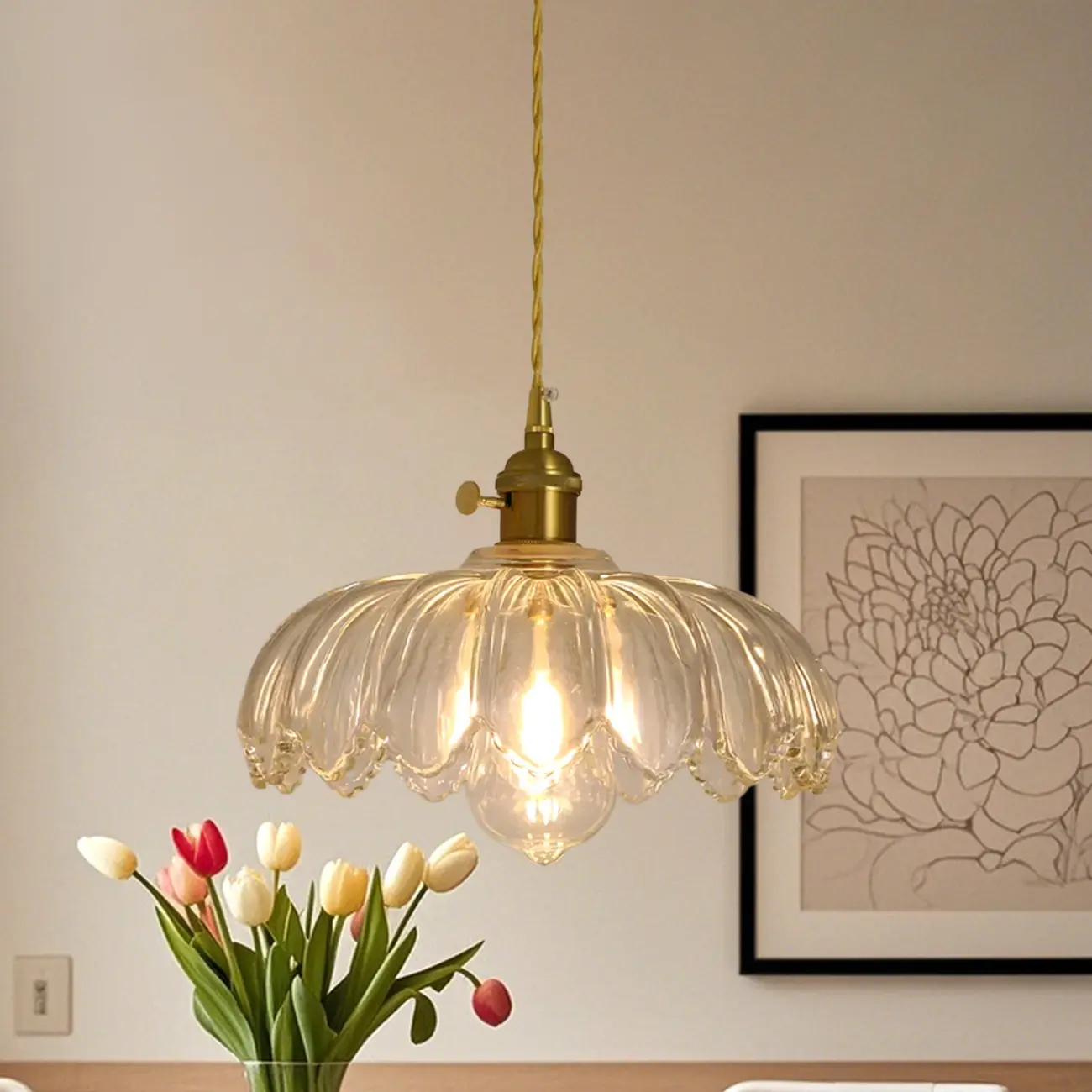 Clear Floral Glass Pendant Light for Modern Living Room Image - 12 | homeyfad