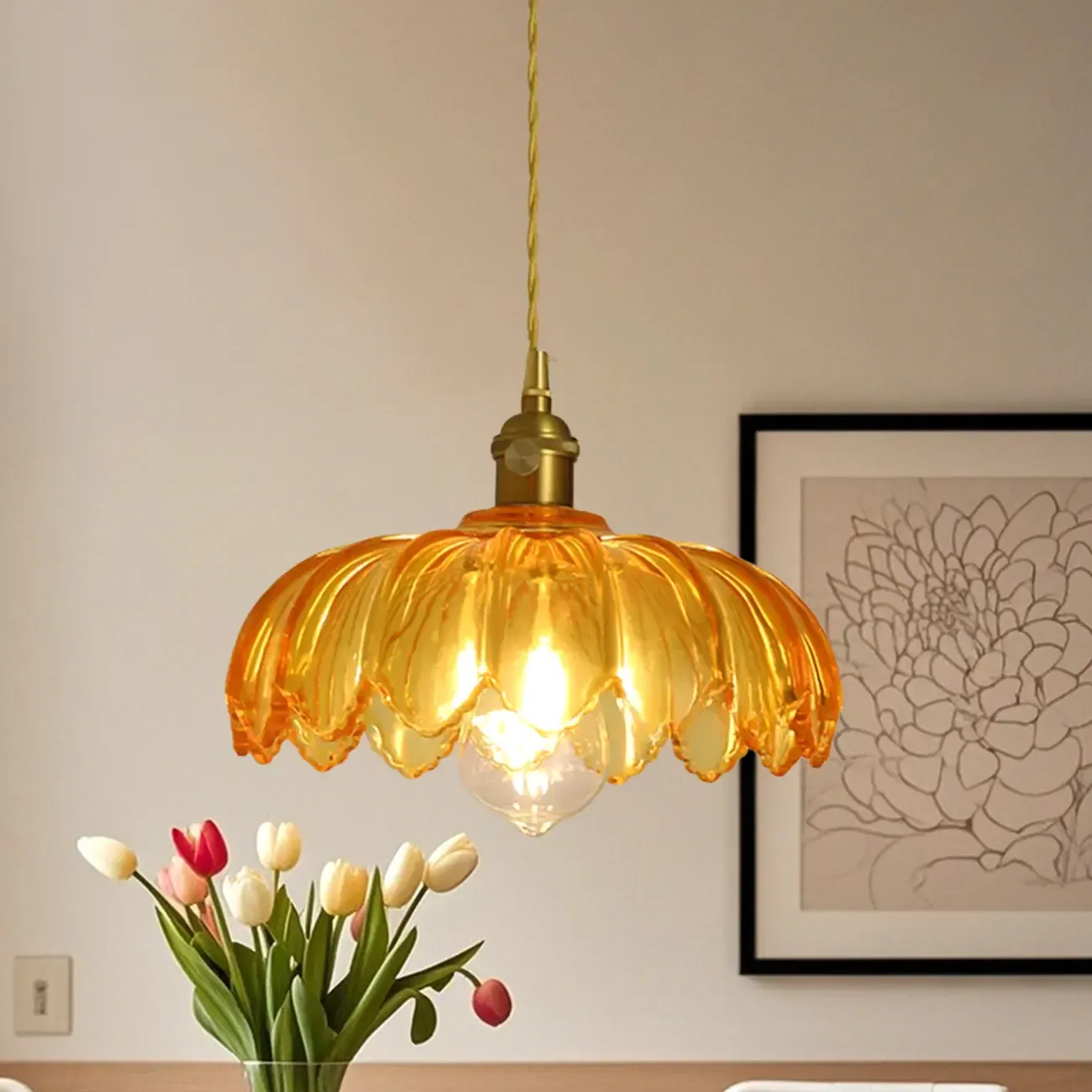 Clear Floral Glass Pendant Light for Modern Living Room Image - 13