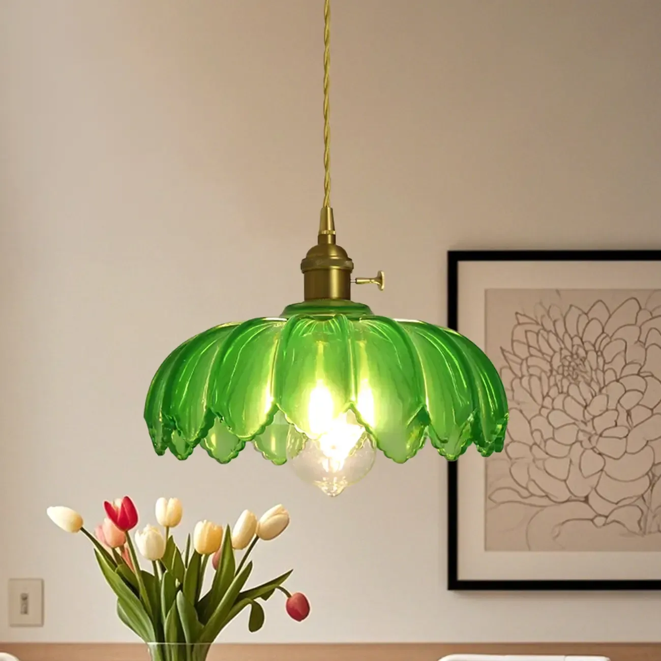 Clear Floral Glass Pendant Light for Modern Living Room Image - 14
