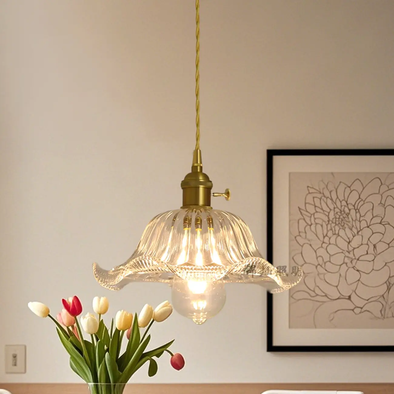 Clear Floral Glass Pendant Light for Modern Living Room Image - 15 | homeyfad