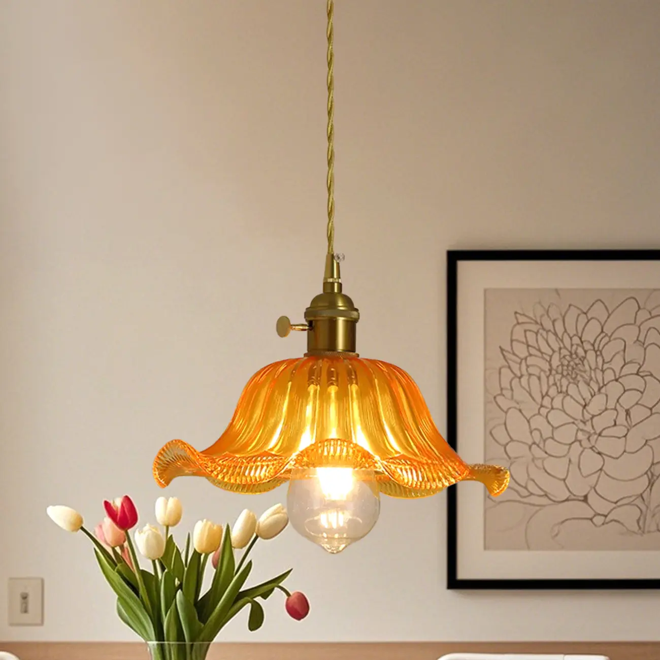 Clear Floral Glass Pendant Light for Modern Living Room Image - 16 | homeyfad