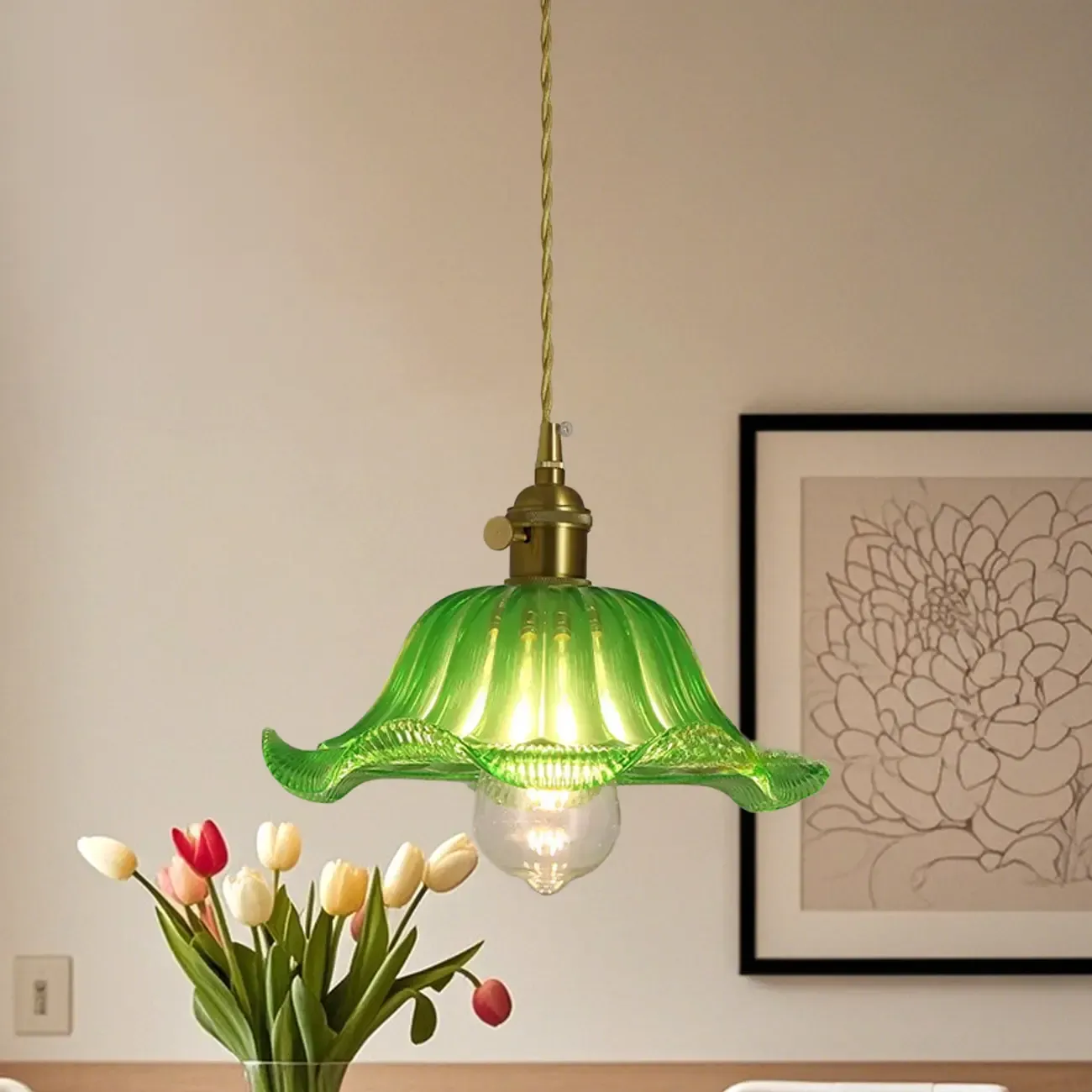 Clear Floral Glass Pendant Light for Modern Living Room Image - 17