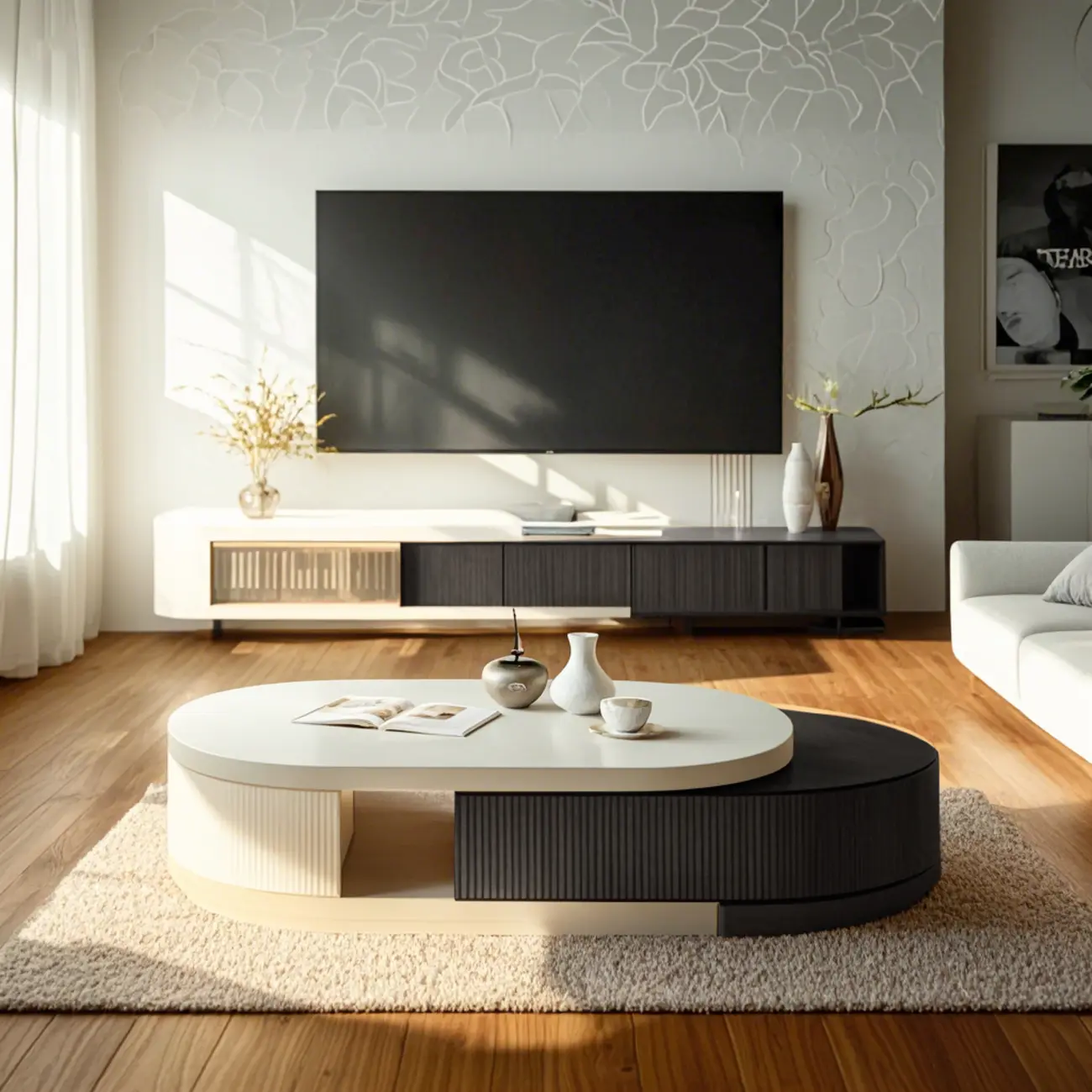 Modern Rectangular White Coffee Table with Extendable Design  Image - 4 | homeyfad