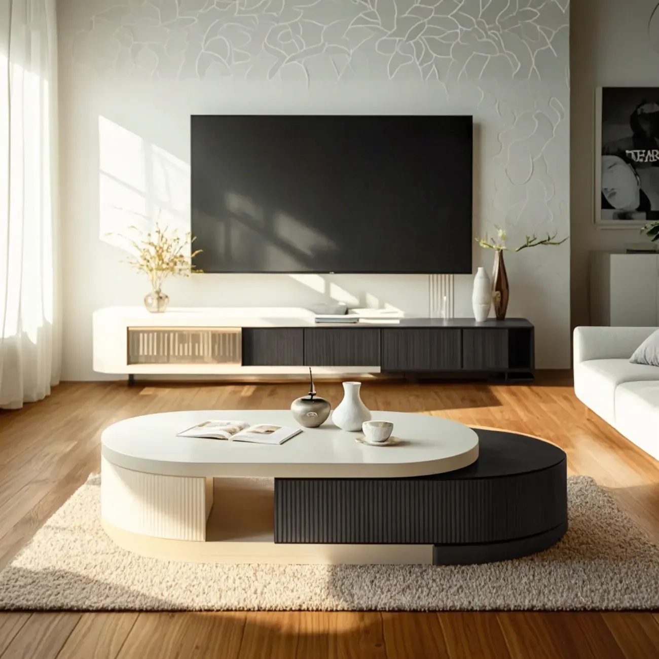 Modern Rectangular White Coffee Table with Extendable Design  Image - 4