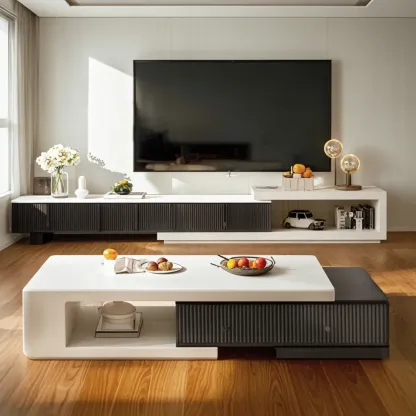 Modern Rectangular White Coffee Table with Extendable Design  Image - 1