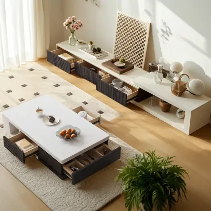 Modern Rectangular White Coffee Table with Extendable Design  Image - 6