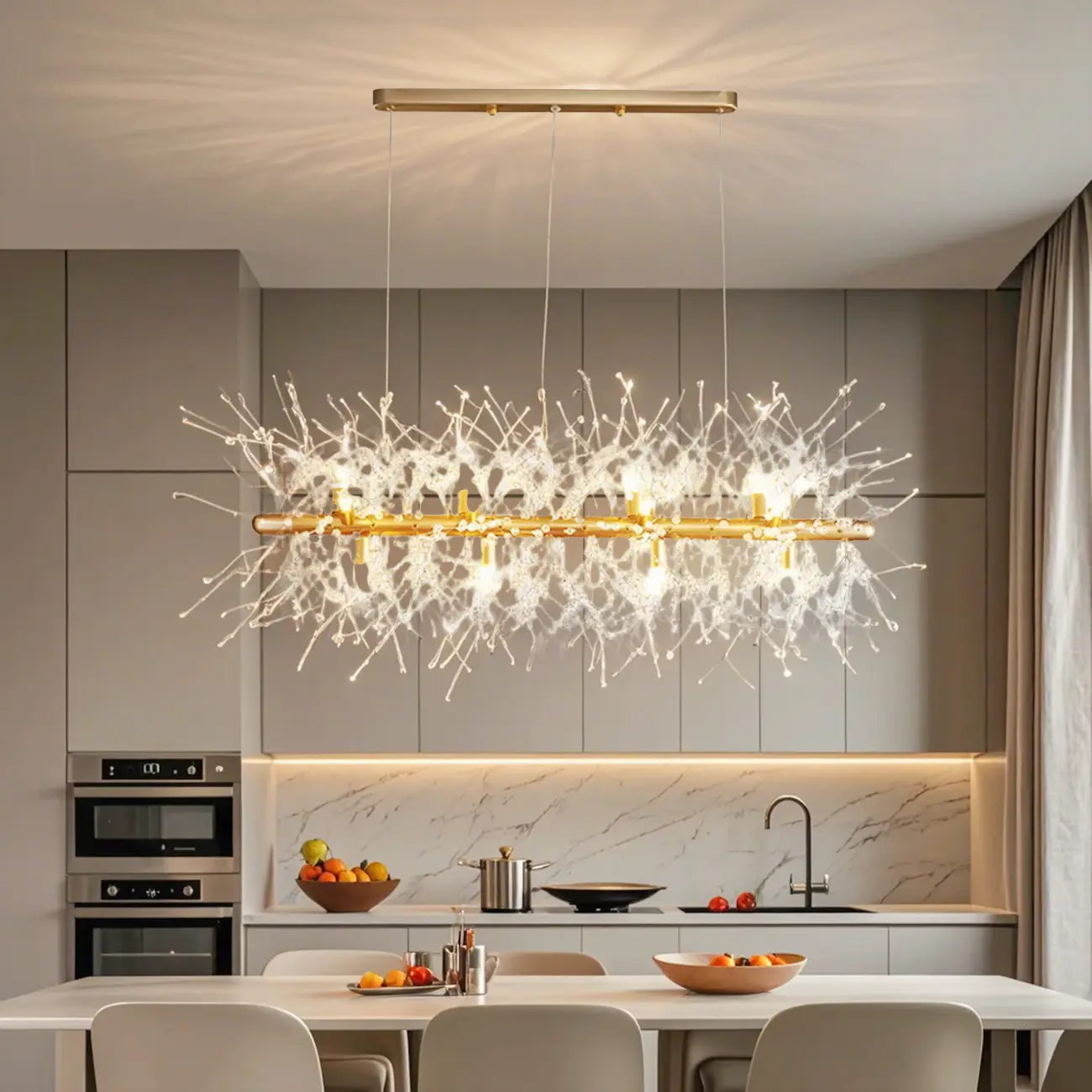 Golden Geometric Crystal Island Light Adjustable Hanging Length Image - 1 | homeyfad