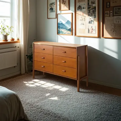 Minimalist Brown Wooden Dresser with Drawers for Bedroom Image - 2