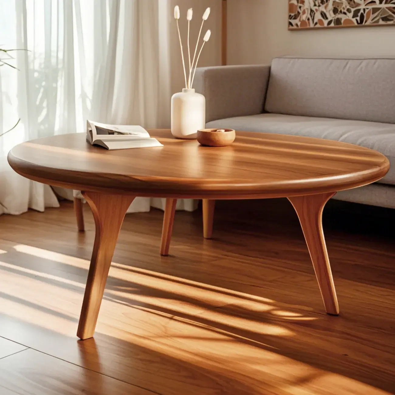 Scandinavian Wooden Round Coffee Table with Elegant Design Image - 1