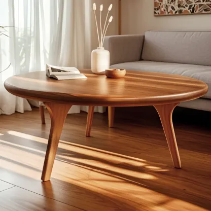Scandinavian Wooden Round Coffee Table with Elegant Design Image - 1