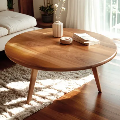 Scandinavian Wooden Round Coffee Table with Elegant Design Image - 2