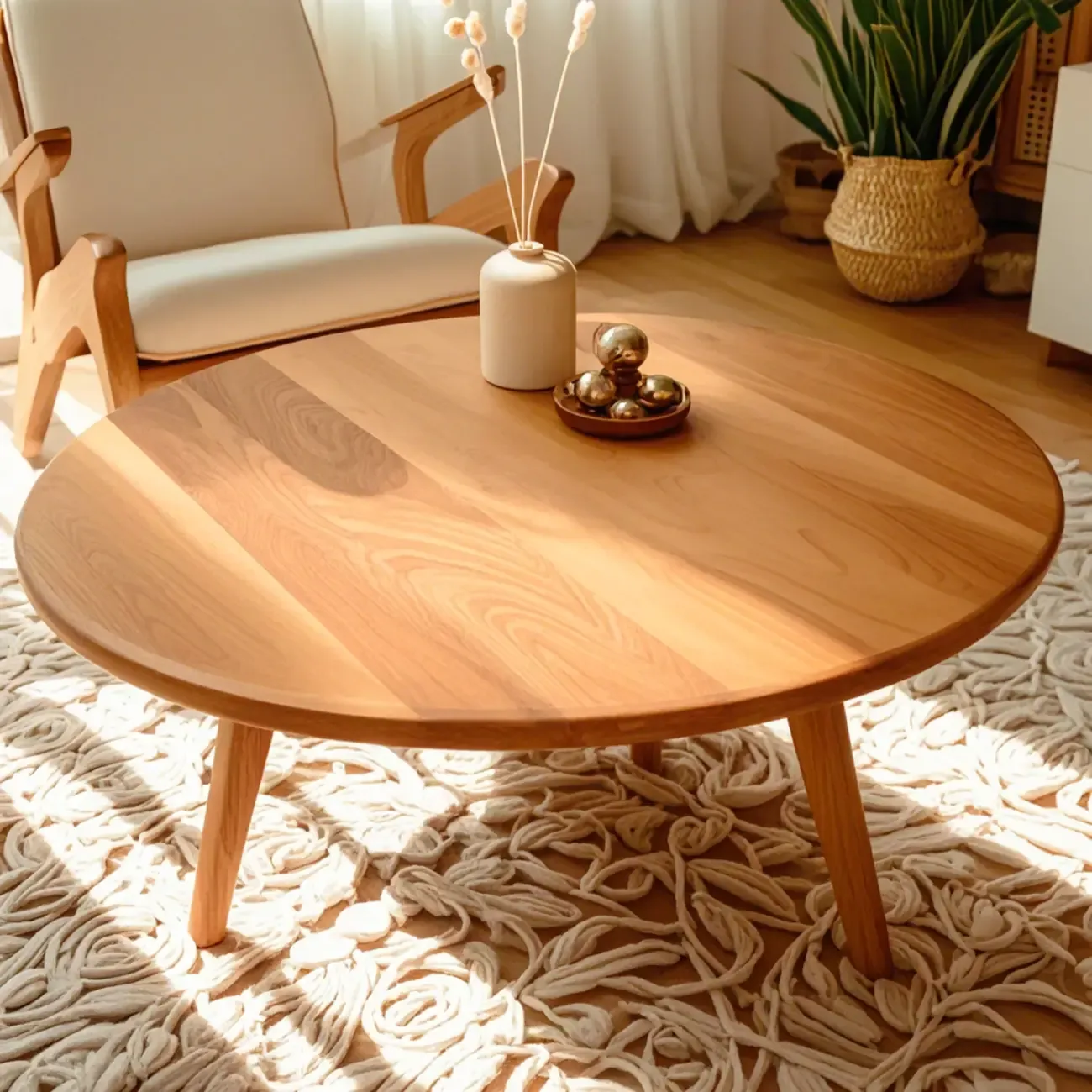 Scandinavian Wooden Round Coffee Table with Elegant Design Image - 4