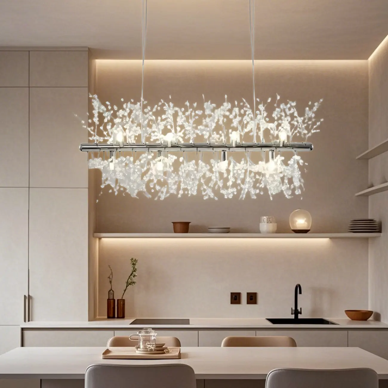 Golden Geometric Crystal Island Light Adjustable Hanging Length Image - 3 | homeyfad