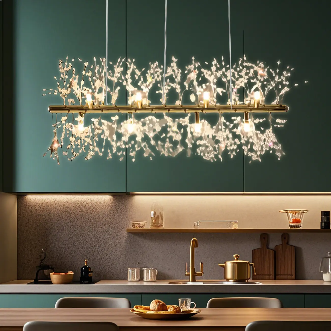 Golden Geometric Crystal Island Light Adjustable Hanging Length Image - 4 | homeyfad