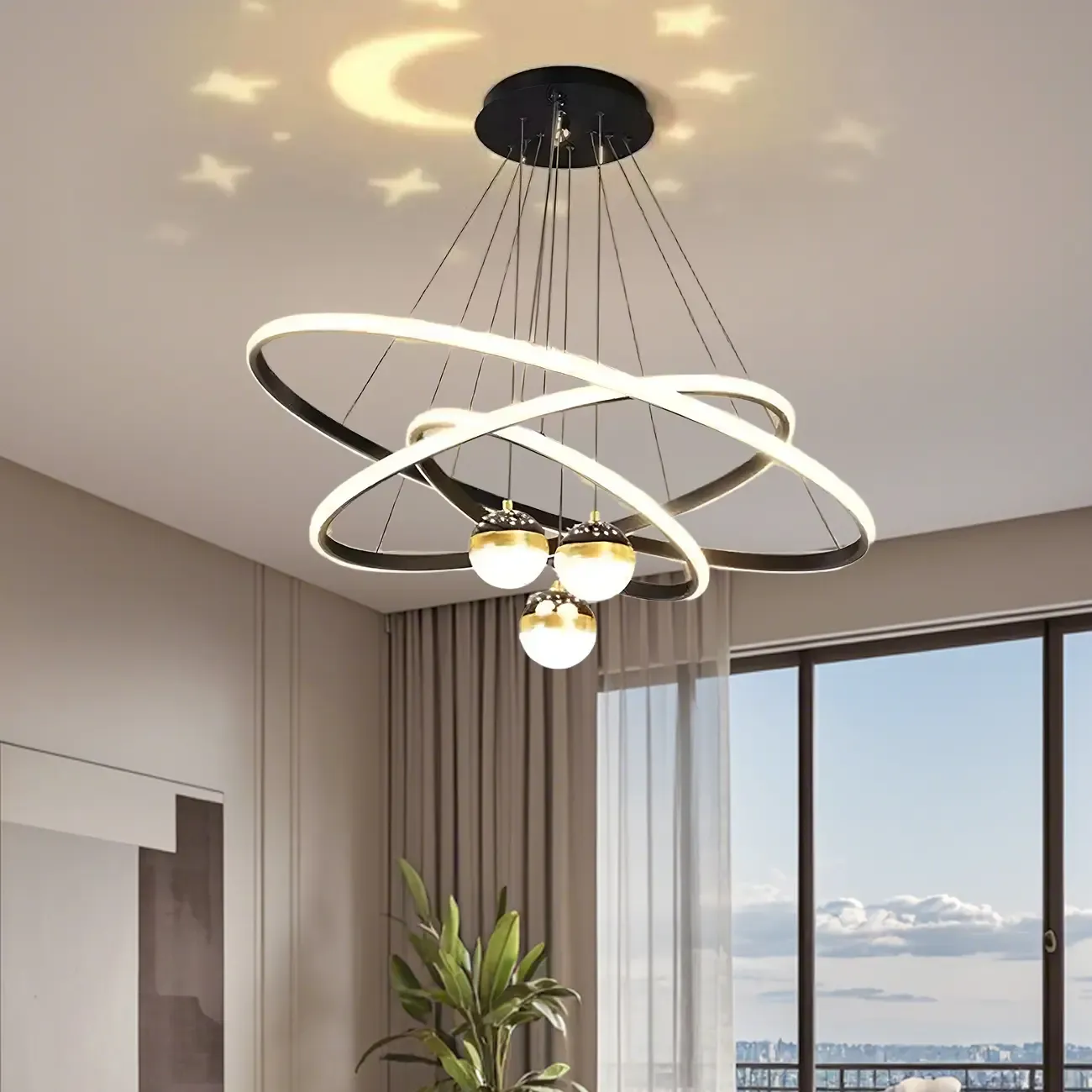 Modern LED Chandelier for Living Room with Starry Projection Image - 3