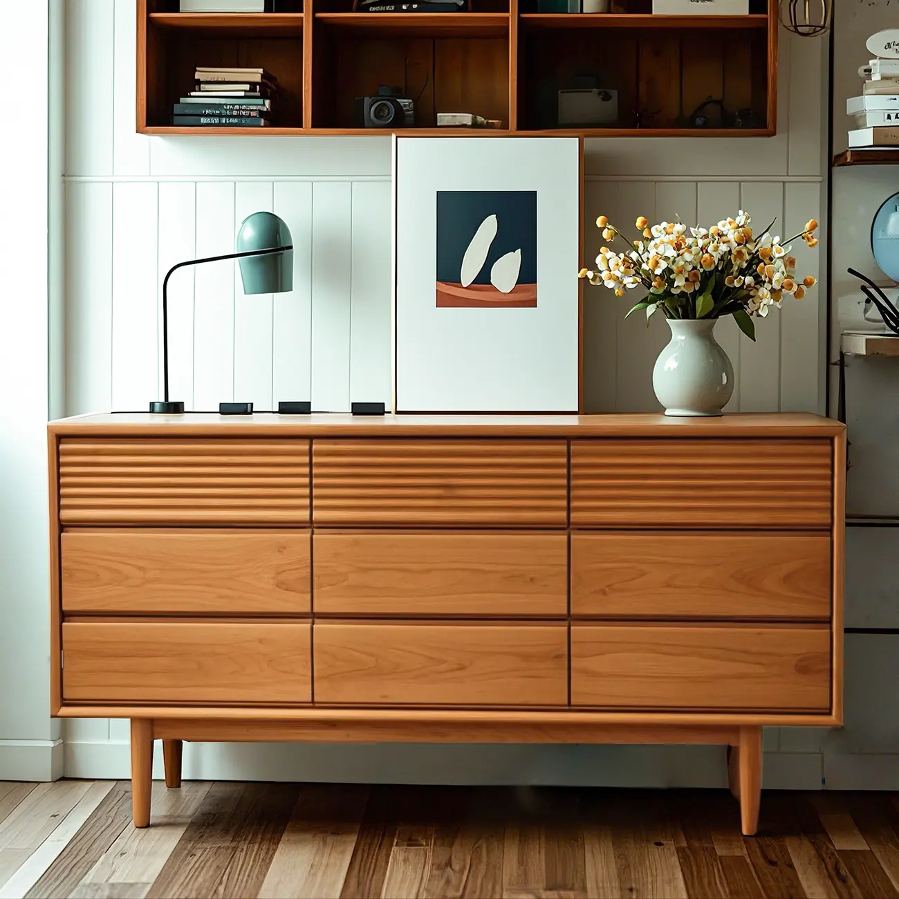 Elegant Brown Wood Double Dresser with 9 Drawers for Bedroom Image - 3 | homeyfad