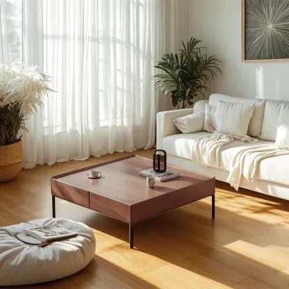 Rustic Wooden Square Coffee Table with Storage & Tray Top Image - 1