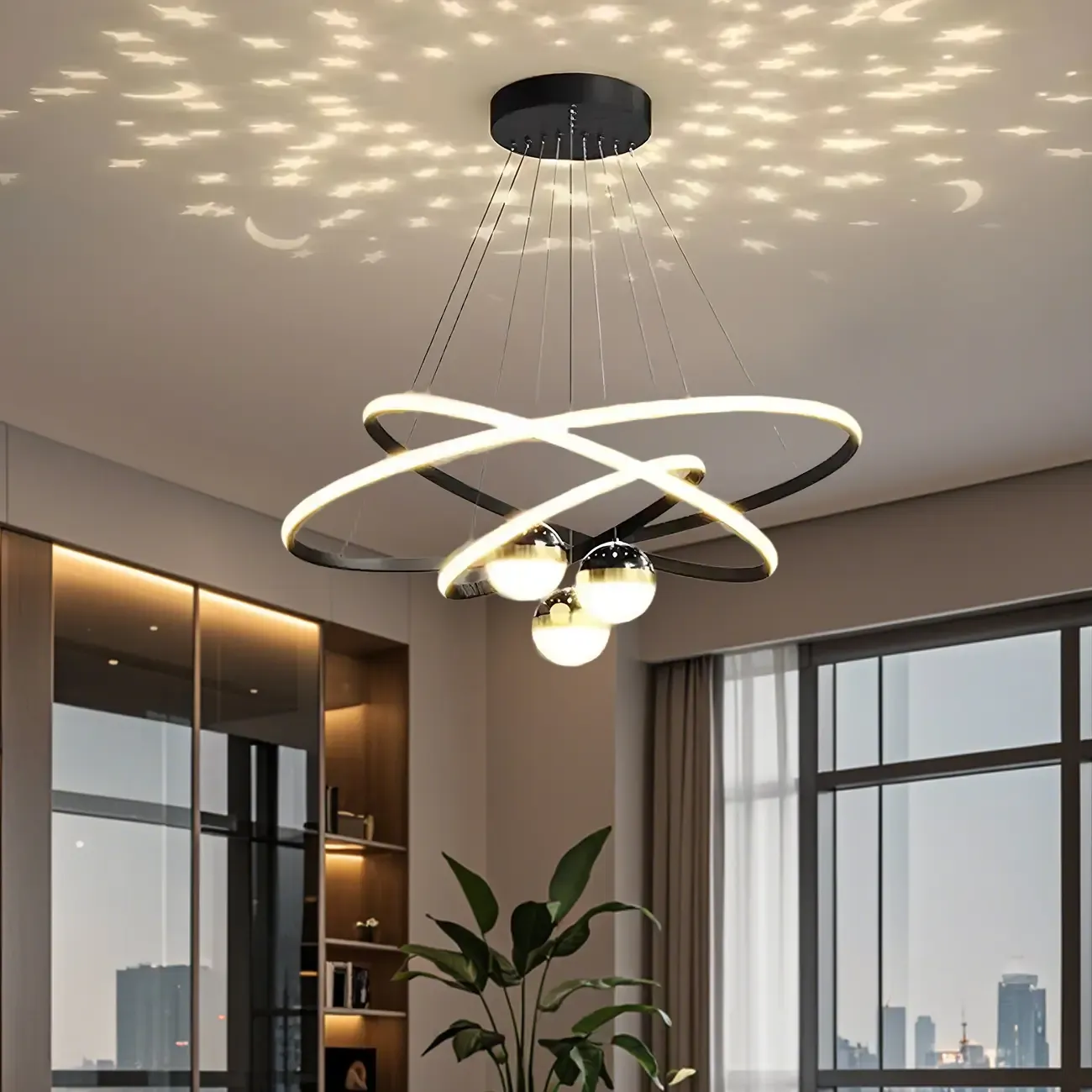 Circle Modern LED Starry Projection Chandelier | HomeyFad