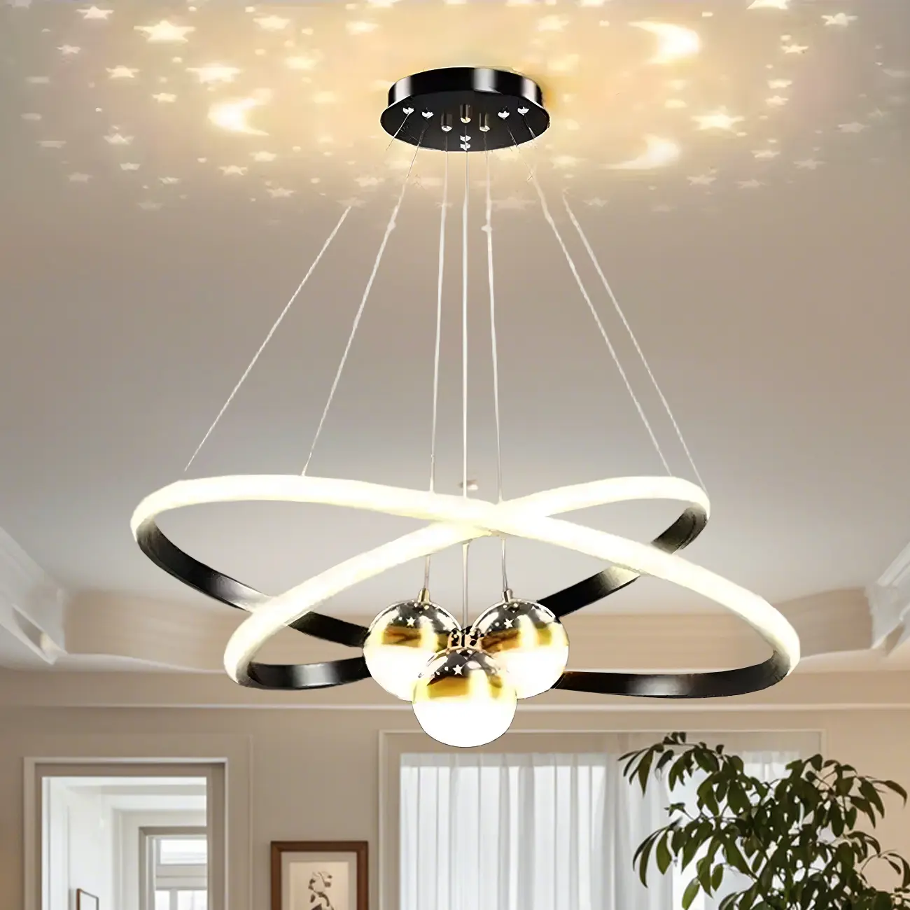 Modern LED Chandelier for Living Room with Starry Projection Image - 5 | homeyfad