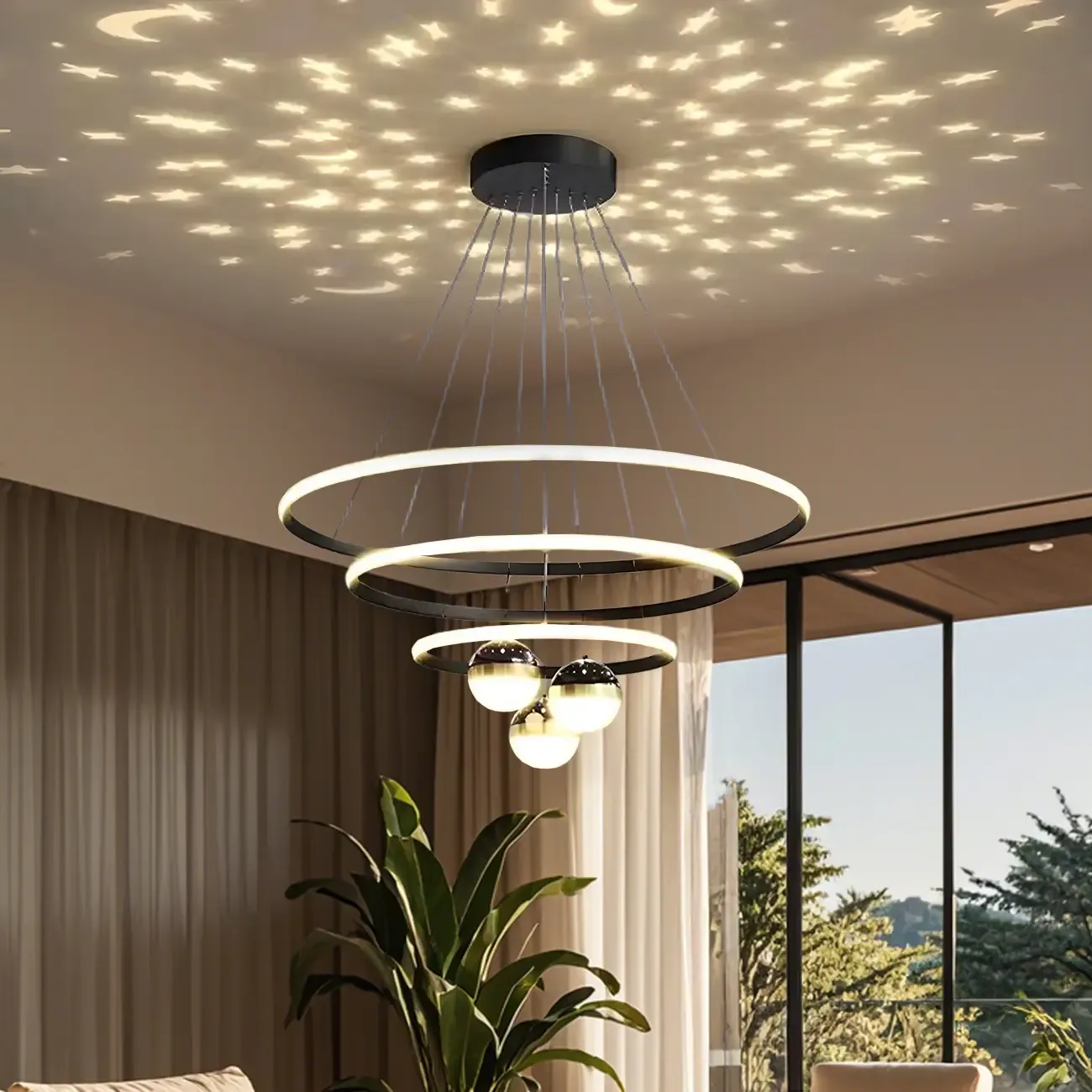 Modern LED Chandelier for Living Room with Starry Projection Image - 1