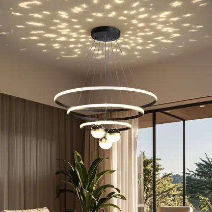 Modern LED Chandelier for Living Room with Starry Projection Image - 1