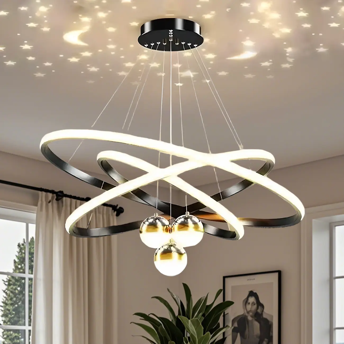 Modern LED Chandelier for Living Room with Starry Projection Image - 6 | homeyfad