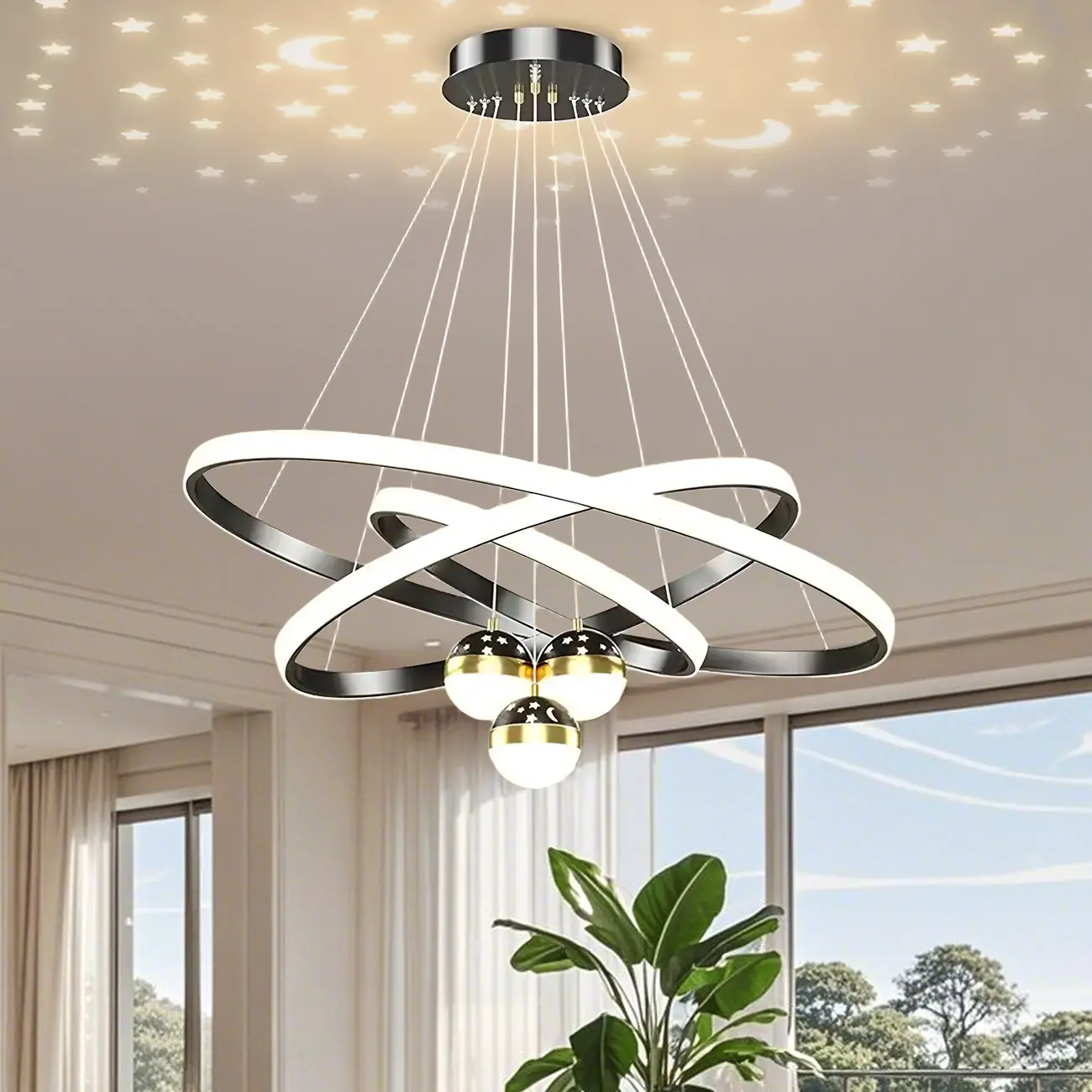 Modern LED Chandelier for Living Room with Starry Projection Image - 7 | homeyfad
