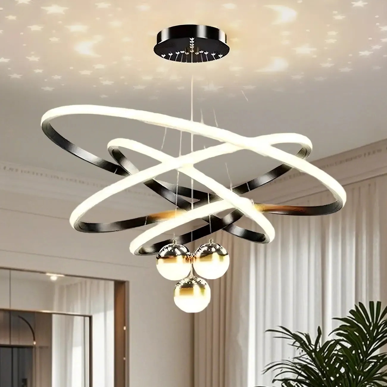 Modern LED Chandelier for Living Room with Starry Projection Image - 8