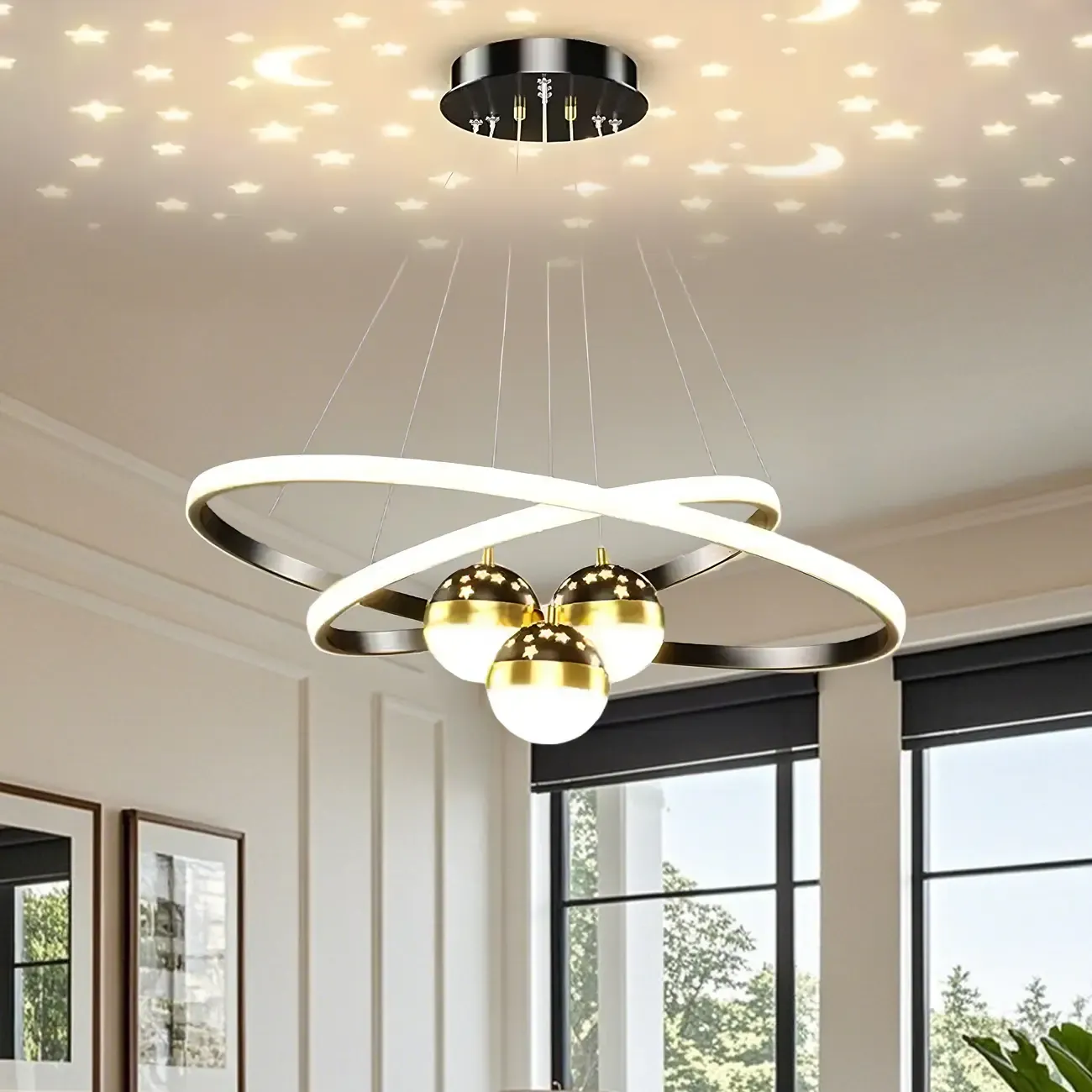 Modern LED Chandelier for Living Room with Starry Projection Image - 9