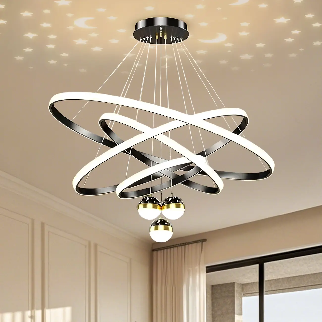 Modern LED Chandelier for Living Room with Starry Projection Image - 2 | homeyfad