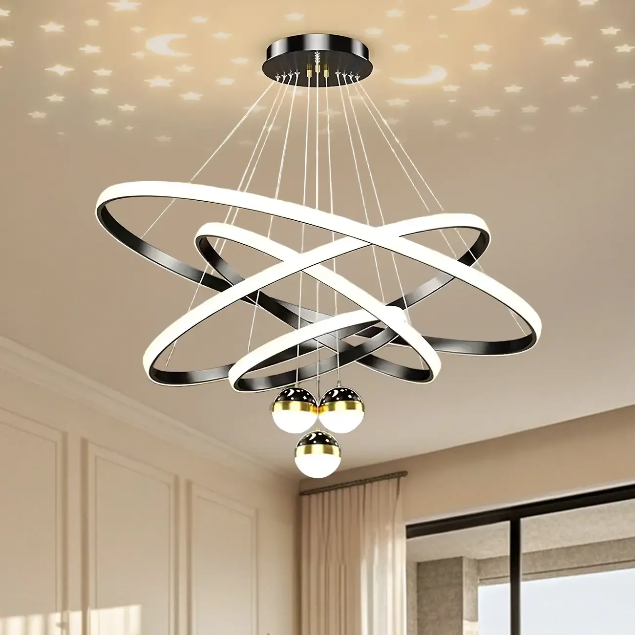 Modern LED Chandelier for Living Room with Starry Projection Image - 2