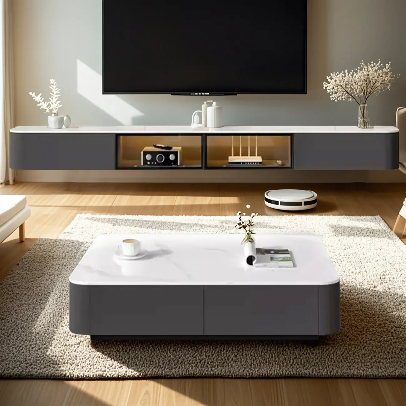 Minimalist Marble White Rectangle Coffee Table for Living Room Image - 1 | homeyfad