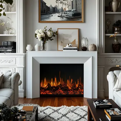 Stylish Tall Wooden TV Stand with Fireplace for Living Room Image - 3