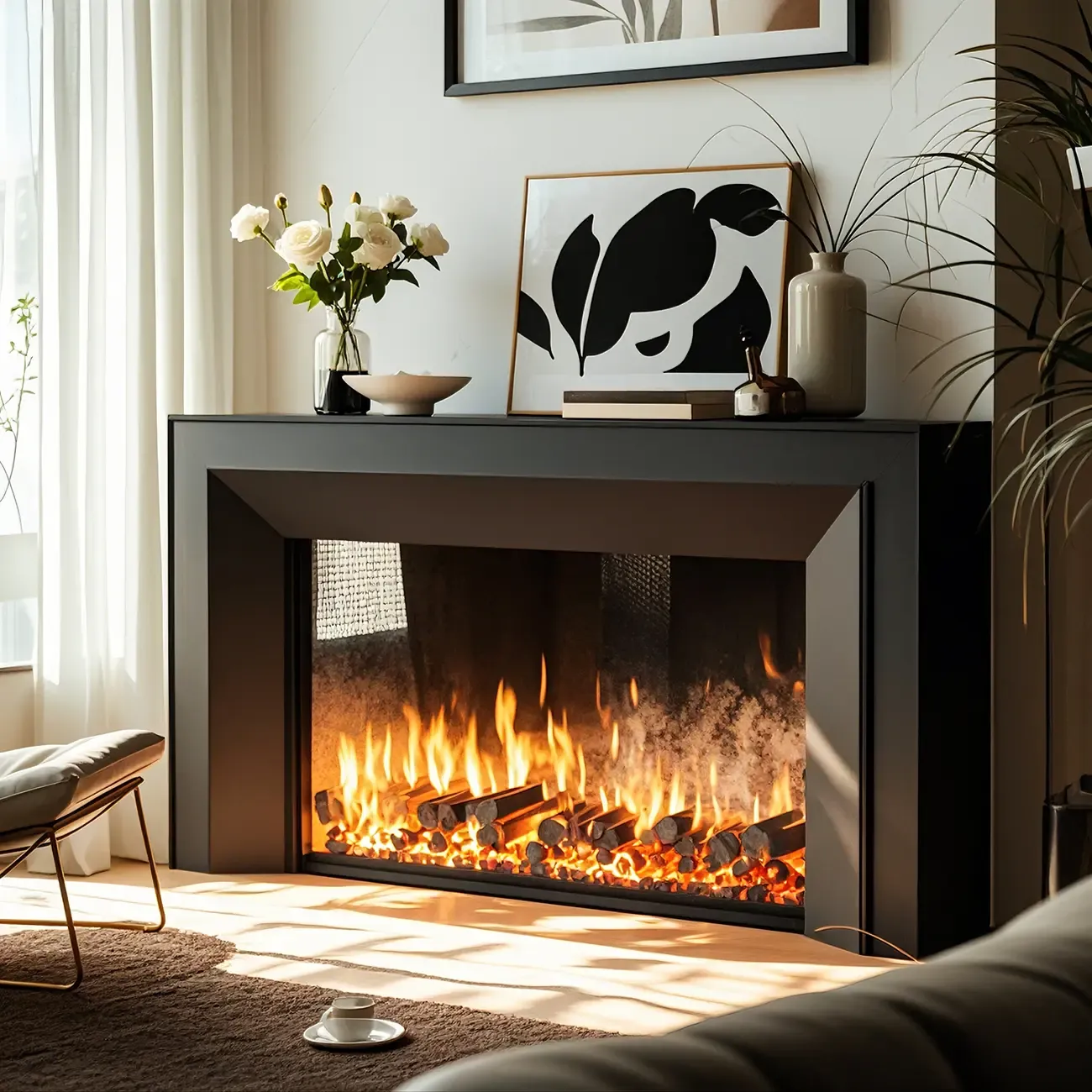 Stylish Tall Wooden TV Stand with Fireplace for Living Room Image - 2