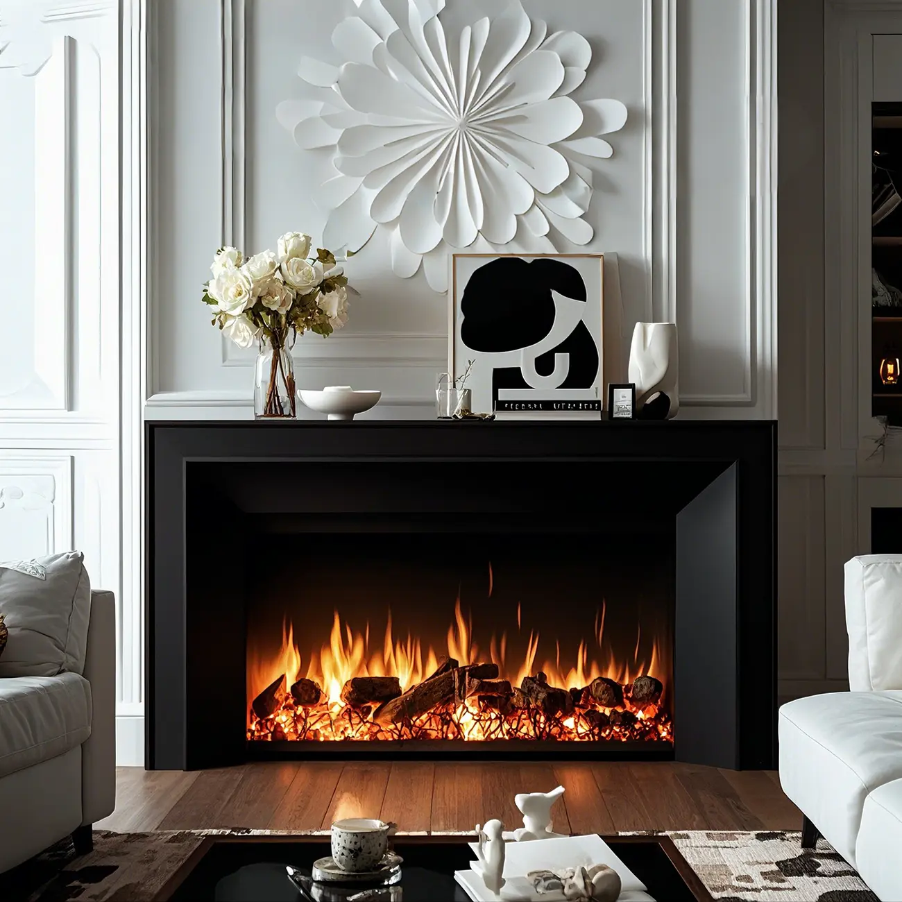 Stylish Tall Wooden TV Stand with Fireplace for Living Room Image - 4 | homeyfad