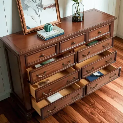 Vintage Rubberwood Chest with 7-Drawers for Bedroom Image - 4