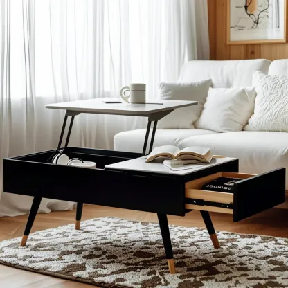 4-Legs Modern Wood White Lift-top Coffee Table with Storage Image - 3