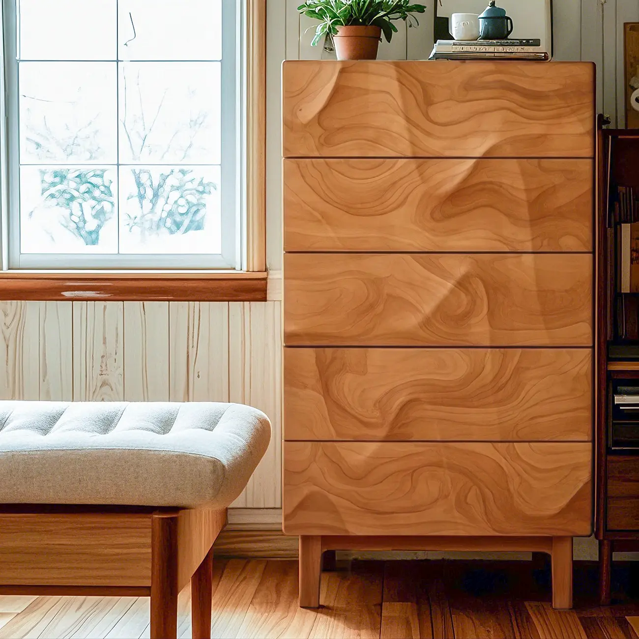 Vintage Vertical Cherry Wood Chest with 5-Drawers for Bedroom Image - 3 | homeyfad