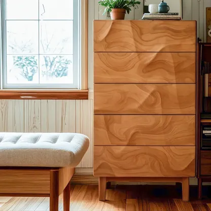 Vintage Vertical Cherry Wood Chest with 5-Drawers for Bedroom Image - 3