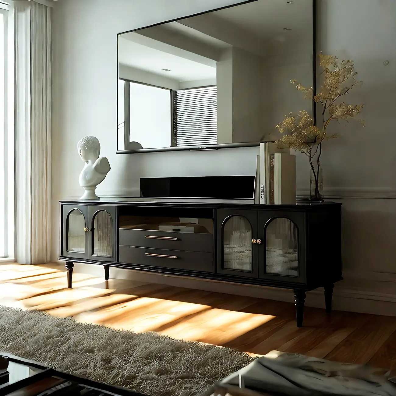 Glam Black Wooden TV Stand with Open Storage for Living Room Image - 3 | homeyfad