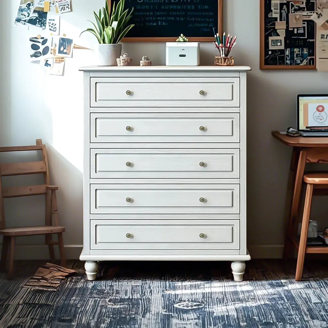 Elegant Ash Wood Freestanding Chest with 5-Drawers Image - 1