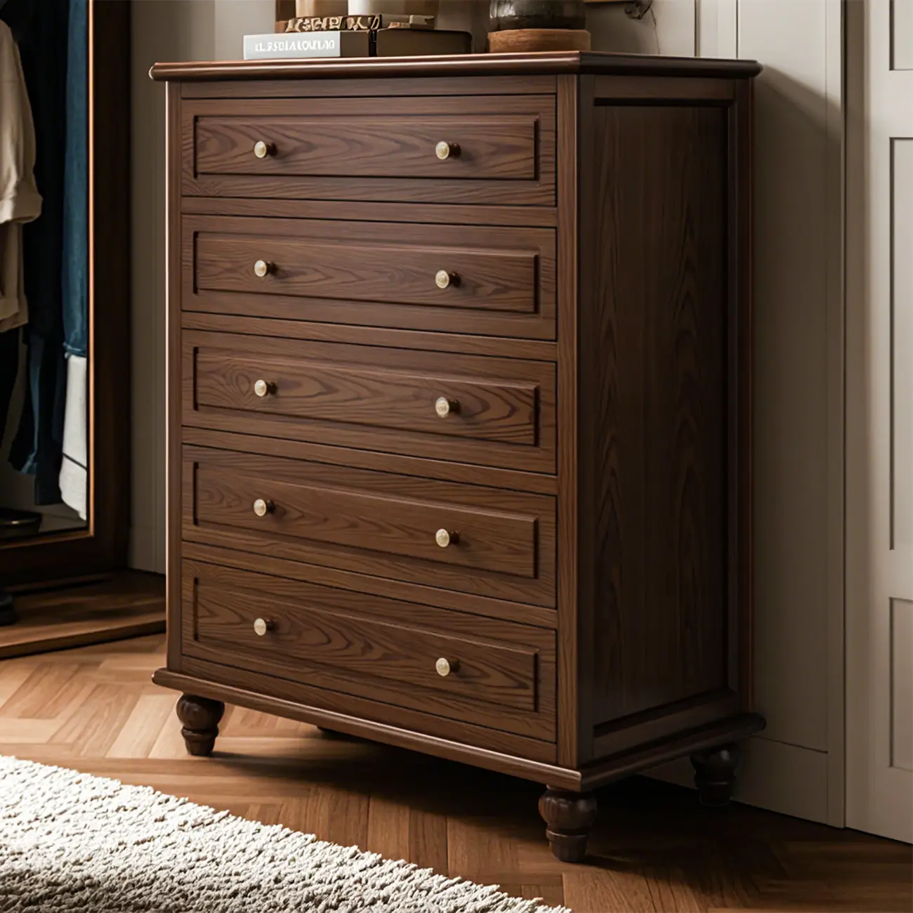 Elegant Ash Wood Freestanding Chest with 5-Drawers Image - 4 | homeyfad
